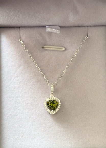 Collar promesa forcet corazón verde oliva Plata 925