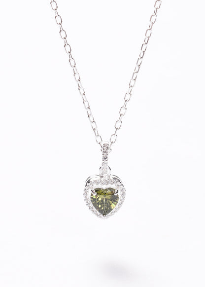 Collar promesa forcet corazón verde oliva Plata 925