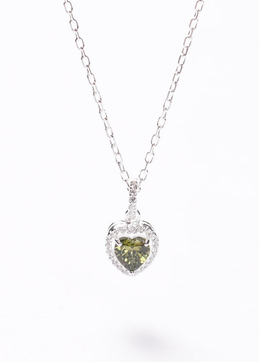 Collar promesa forcet corazón verde oliva Plata 925