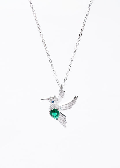 Cadena collar colibrí zirconia verde Plata 925