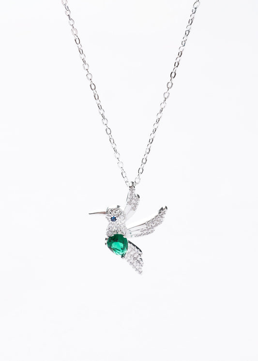 Cadena collar colibrí zirconia verde Plata 925