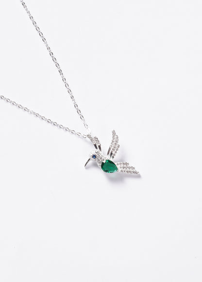 Cadena collar colibrí zirconia verde Plata 925