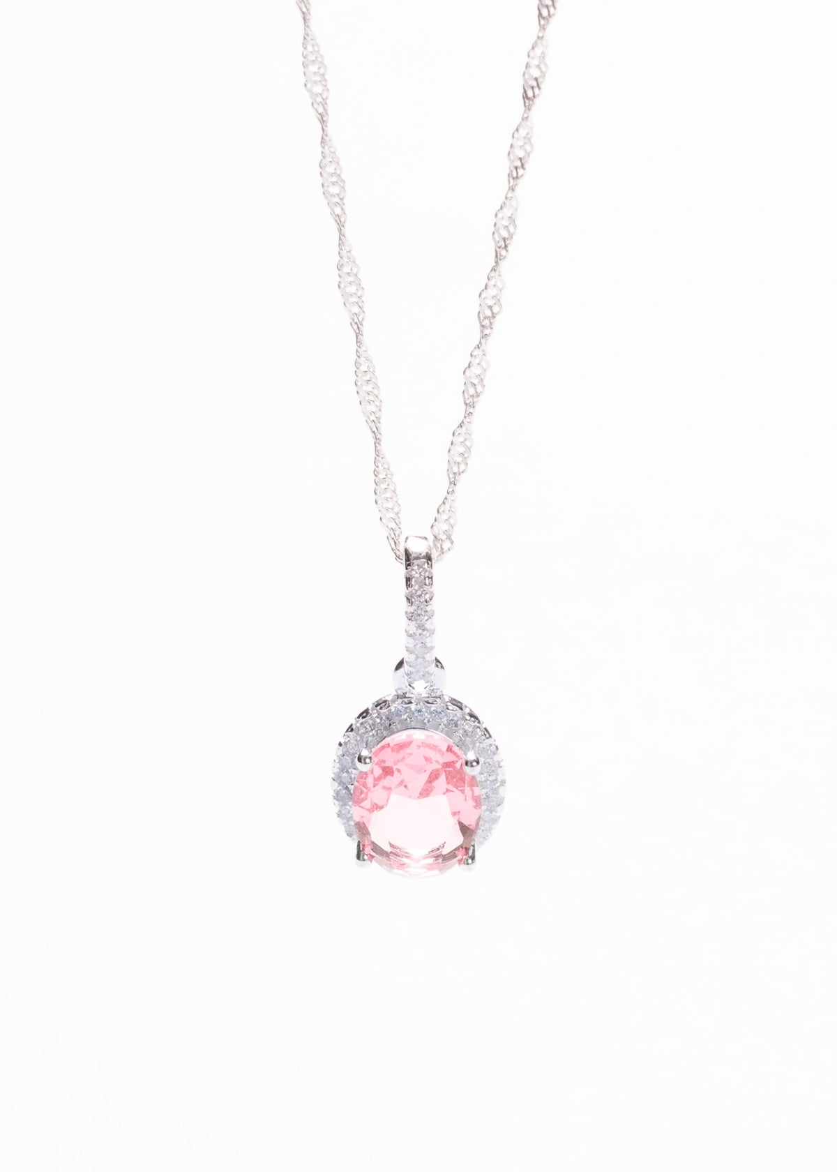 Cadena collar con dije oval Rosa plata 925 & zirconias