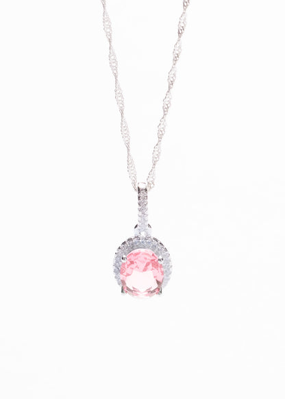 Cadena collar con dije oval Rosa plata 925 & zirconias