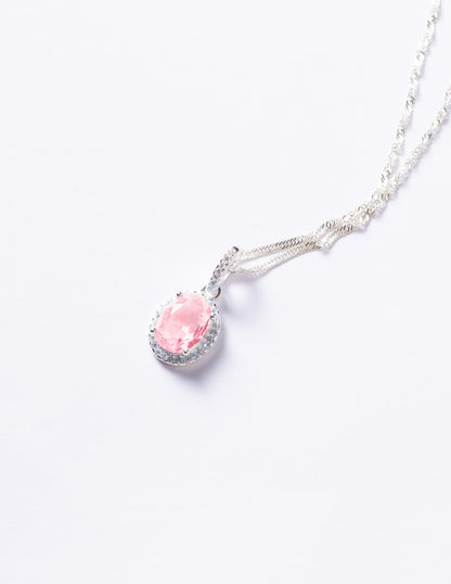 Cadena collar con dije oval Rosa plata 925 & zirconias