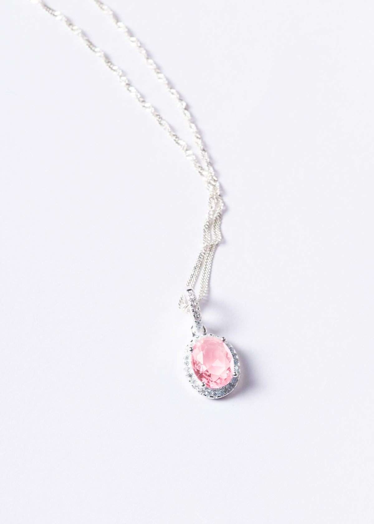Cadena collar con dije oval Rosa plata 925 & zirconias