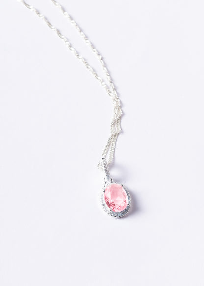Cadena collar con dije oval Rosa plata 925 & zirconias