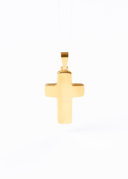 Dije cruz bombé 3x2cm acero quirúrgico dorado - Mediano