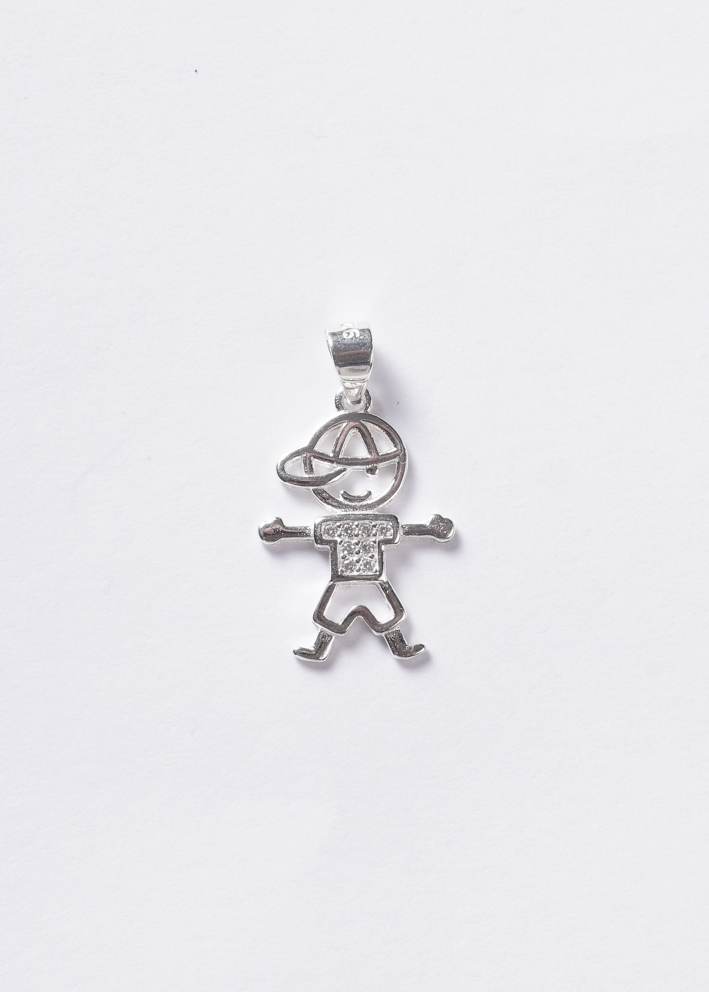Dije Niño brazos abiertos con zirconias 20mm plata 925