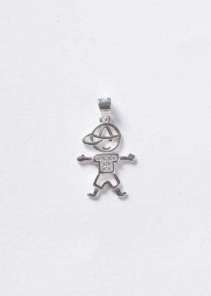 Dije Niño brazos abiertos con zirconias 20mm plata 925
