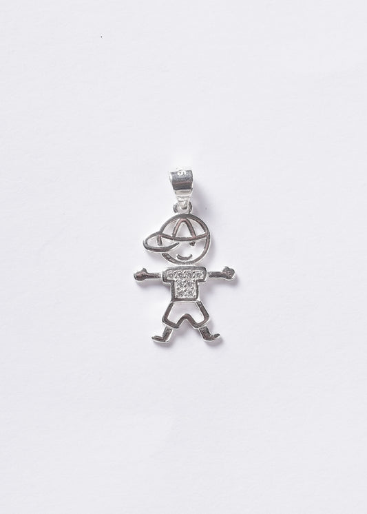 Dije Niño brazos abiertos con zirconias 20mm plata 925