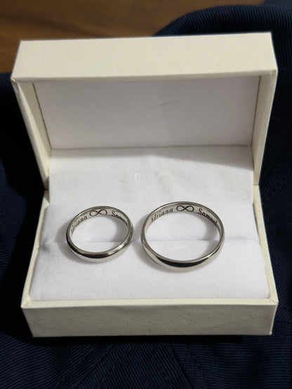 Set 2 alianzas + 1 cintillo clásico fino + estuche - Acero plateado