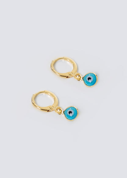 Aros con ojo turco baño en oro 18k