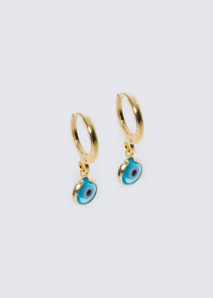 Aros con ojo turco baño en oro 18k