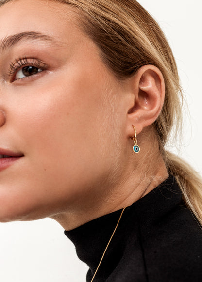 Aros con ojo turco baño en oro 18k