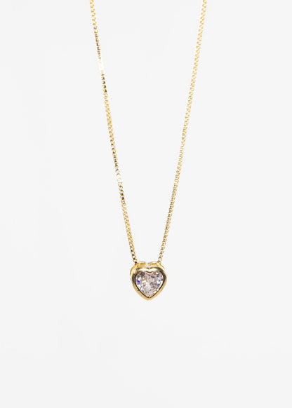 Cadena collar con dije punto luz corazón baño en oro 18k