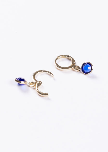 Caravanas aros con dije punto luz azul baño en oro 18k