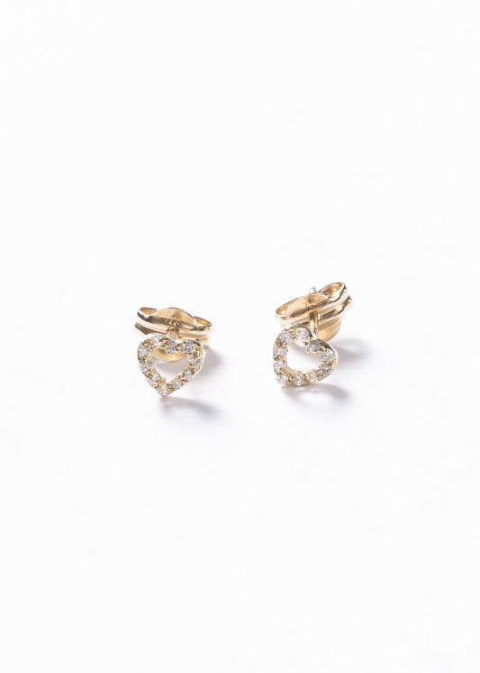 Caravanas mini corazón zirconias Oro 18k Bebés
