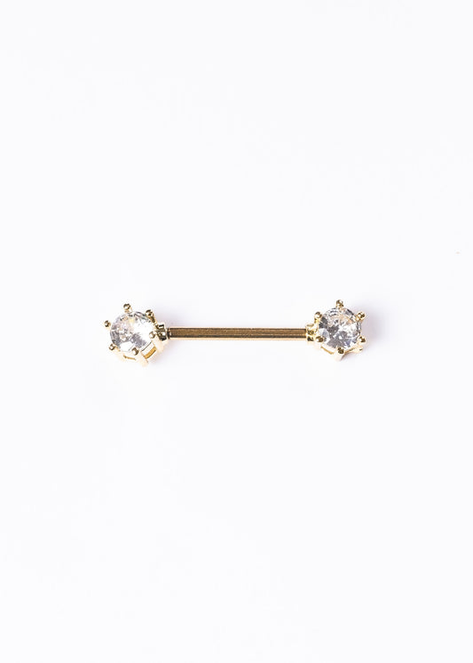 Piercing barra con zirconias para pezón acero quirúrgico dorado