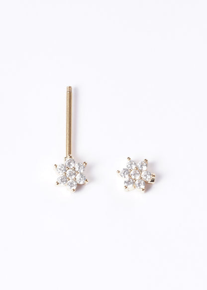 Piercing para pezón flor zirconia acero quirúrgico dorado