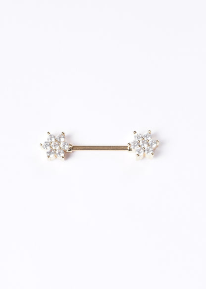 Piercing para pezón flor zirconia acero quirúrgico dorado