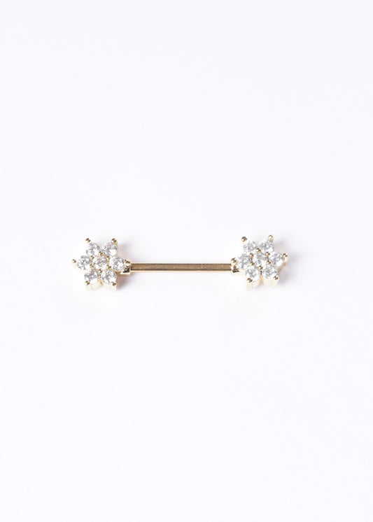 Piercing para pezón flor zirconia acero quirúrgico dorado