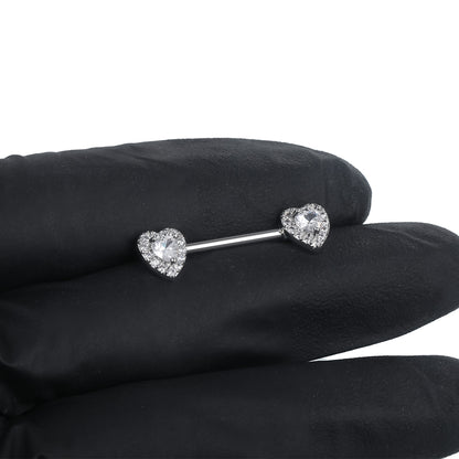 Piercing para pezón corazón promesa zirconia acero quirúrgico - Plateado