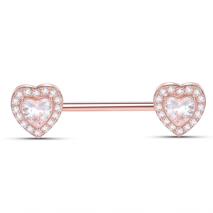 Piercing para pezón corazón promesa zirconia acero quirúrgico - Rosa