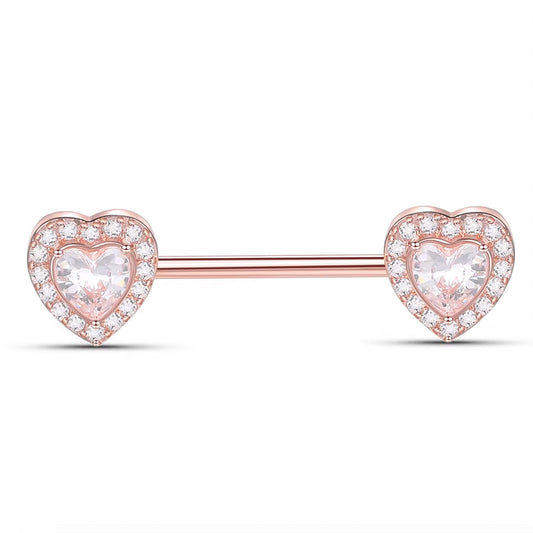 Piercing para pezón corazón promesa zirconia acero quirúrgico - Rosa