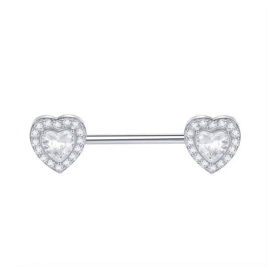 Piercing para pezón corazón promesa zirconia acero quirúrgico - Plateado