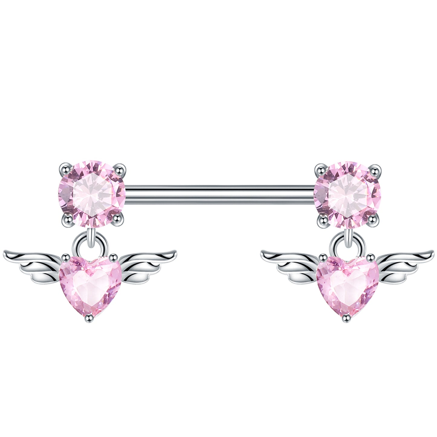 Piercing para pezón corazones rosa Acero Inox. & Zirconia
