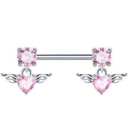 Piercing para pezón corazones rosa Acero Inox. & Zirconia