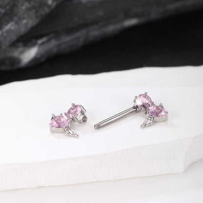 Piercing para pezón corazones rosa Acero Inox. & Zirconia