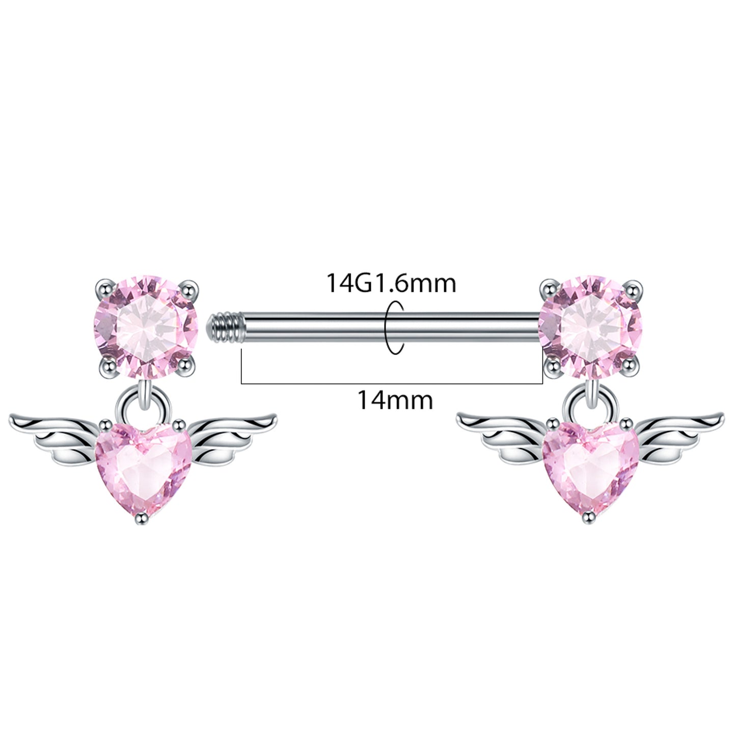 Piercing para pezón corazones rosa Acero Inox. & Zirconia