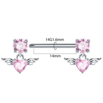 Piercing para pezón corazones rosa Acero Inox. & Zirconia