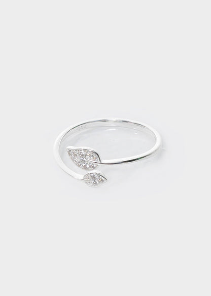 Anillo ajustable hojas con zirconia plata 925