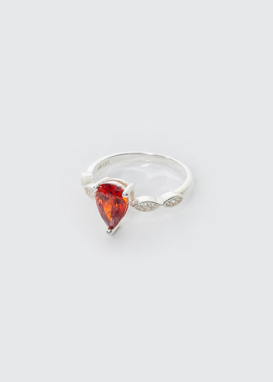 Anillo zirconia roja y laterales plata 925