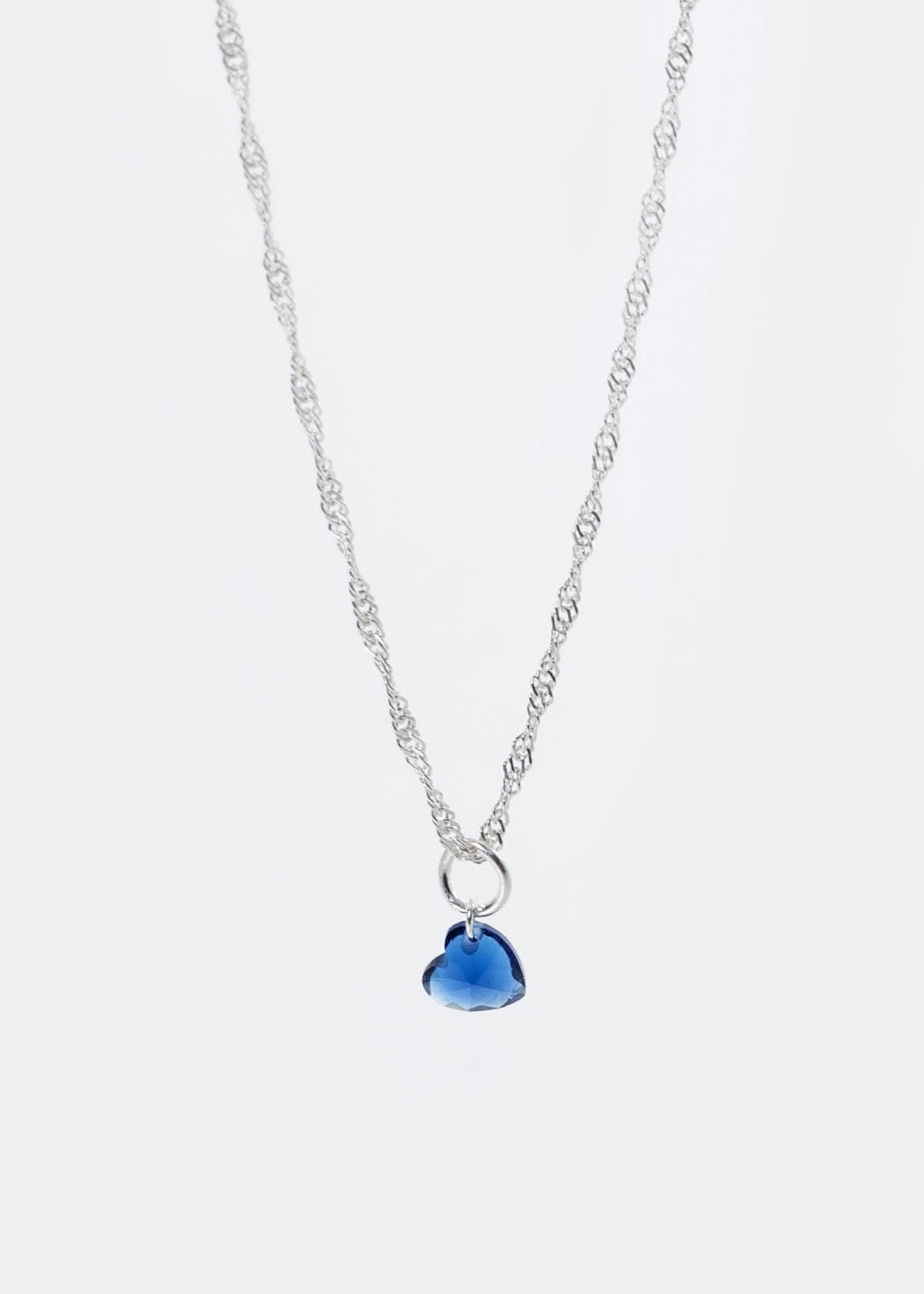 Cadena collar Singapur con dije corazón zirconia azul plata 925