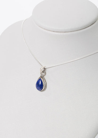 Cadena collar con dije gota lapislázuli plata 925