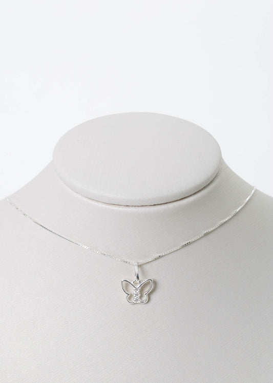 Cadena collar con dije mariposa zirconias plata 925