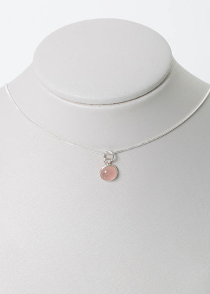 Cadena collar con dije cuarzo rosa redondo plata 925 - Amor