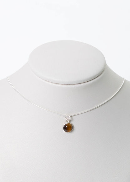 Cadena collar con dije ojo de tigre redondo plata 925