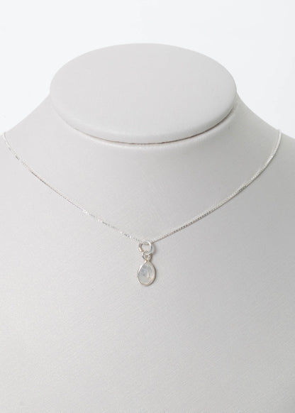 Cadena collar dije gota piedra luna mini plata 925