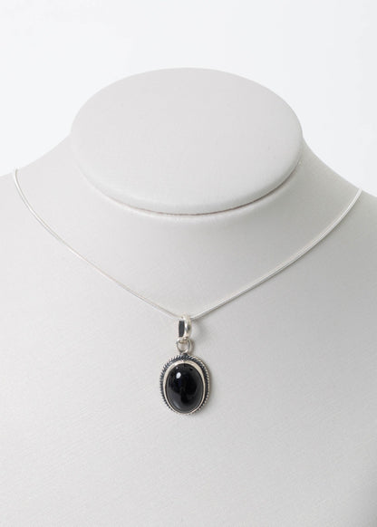 Cadena collar con dije ónix redondo grande plata 925