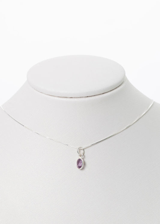 Cadena collar con dije amatista oval mini plata 925