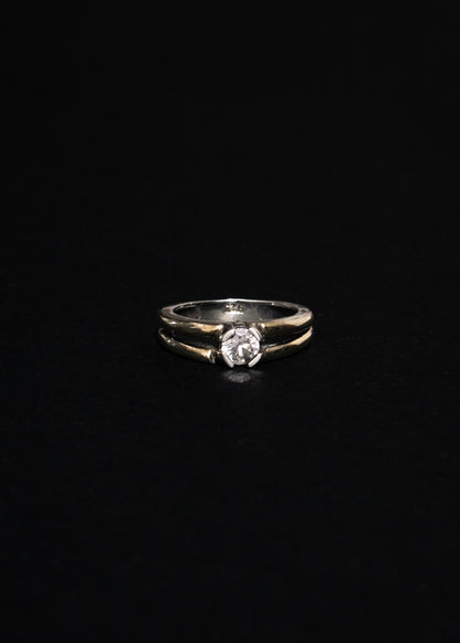 Anillo solitario doble con zirconia plata 925 & doublé de oro