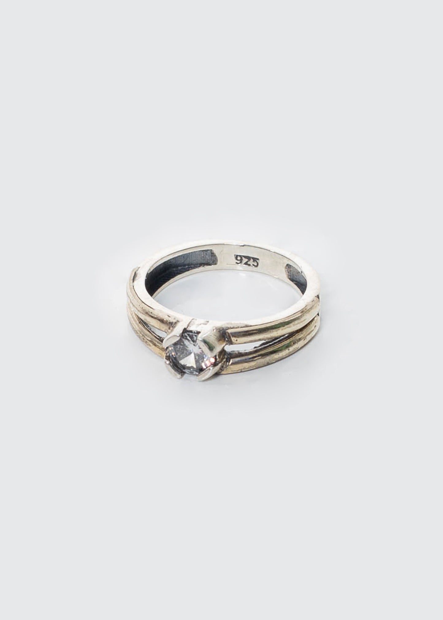 Anillo solitario doble con zirconia plata 925 & doublé de oro