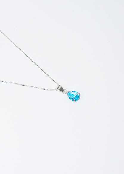 Collar cadena con dije gota zirconia azul turquesa plata 925