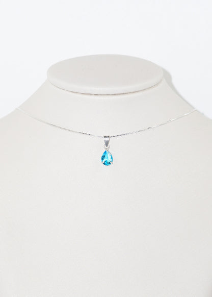 Collar cadena con dije gota zirconia azul turquesa plata 925