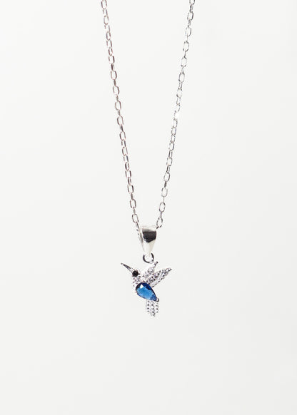 Collar cadena con dije colibrí chico zirconia azul plata 925
